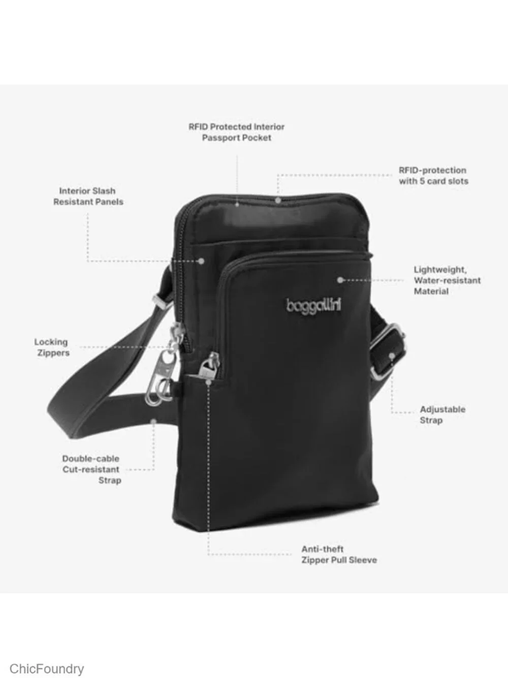RFID-Blocking Slash-Resistant Anti-Theft Crossbody Bag with Locking Zippers